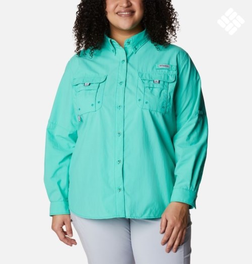 Women's Columbia PFG Bahama Long Sleeve Shirts Turquoise | Plus Size CA-M05C6